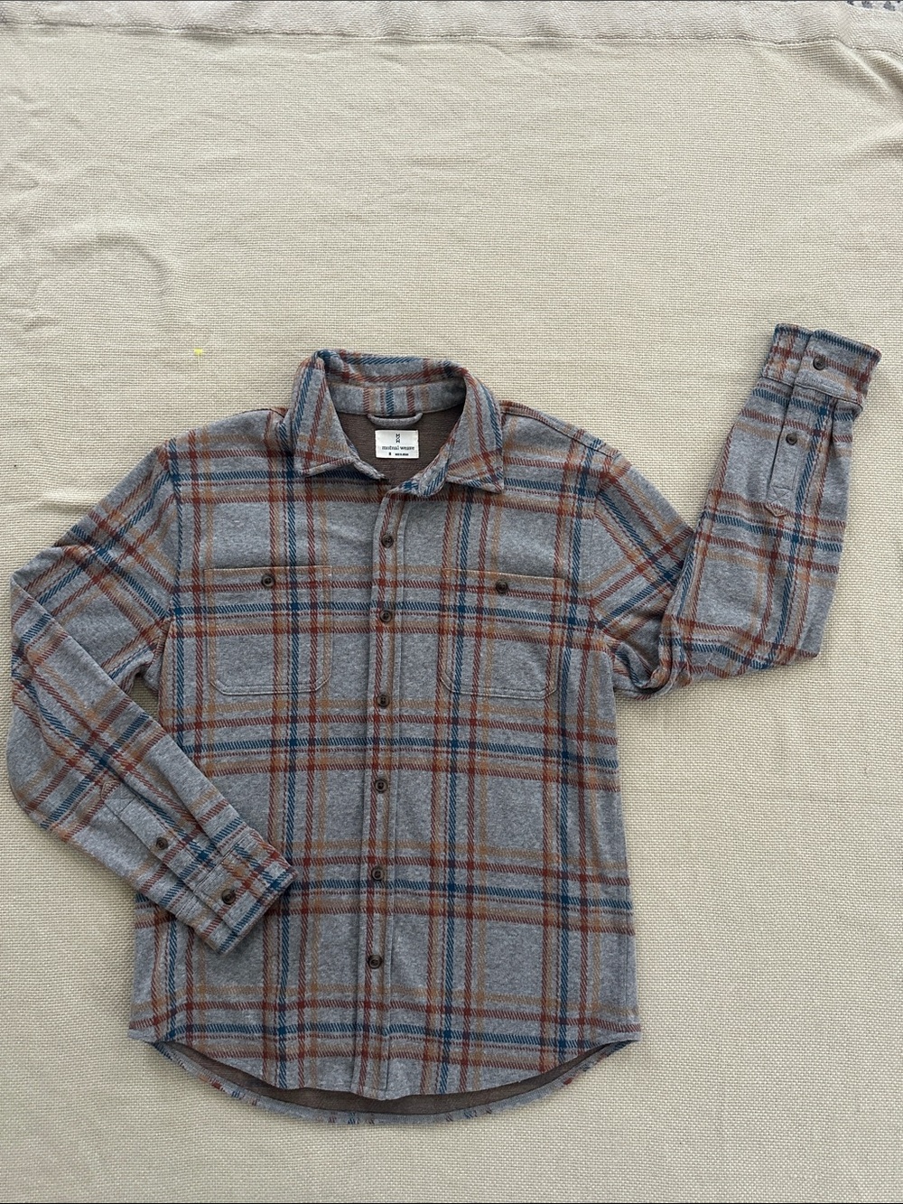 Mutual Weave Grey Plaid Fleece Brushed Flannel Shirt Sz M